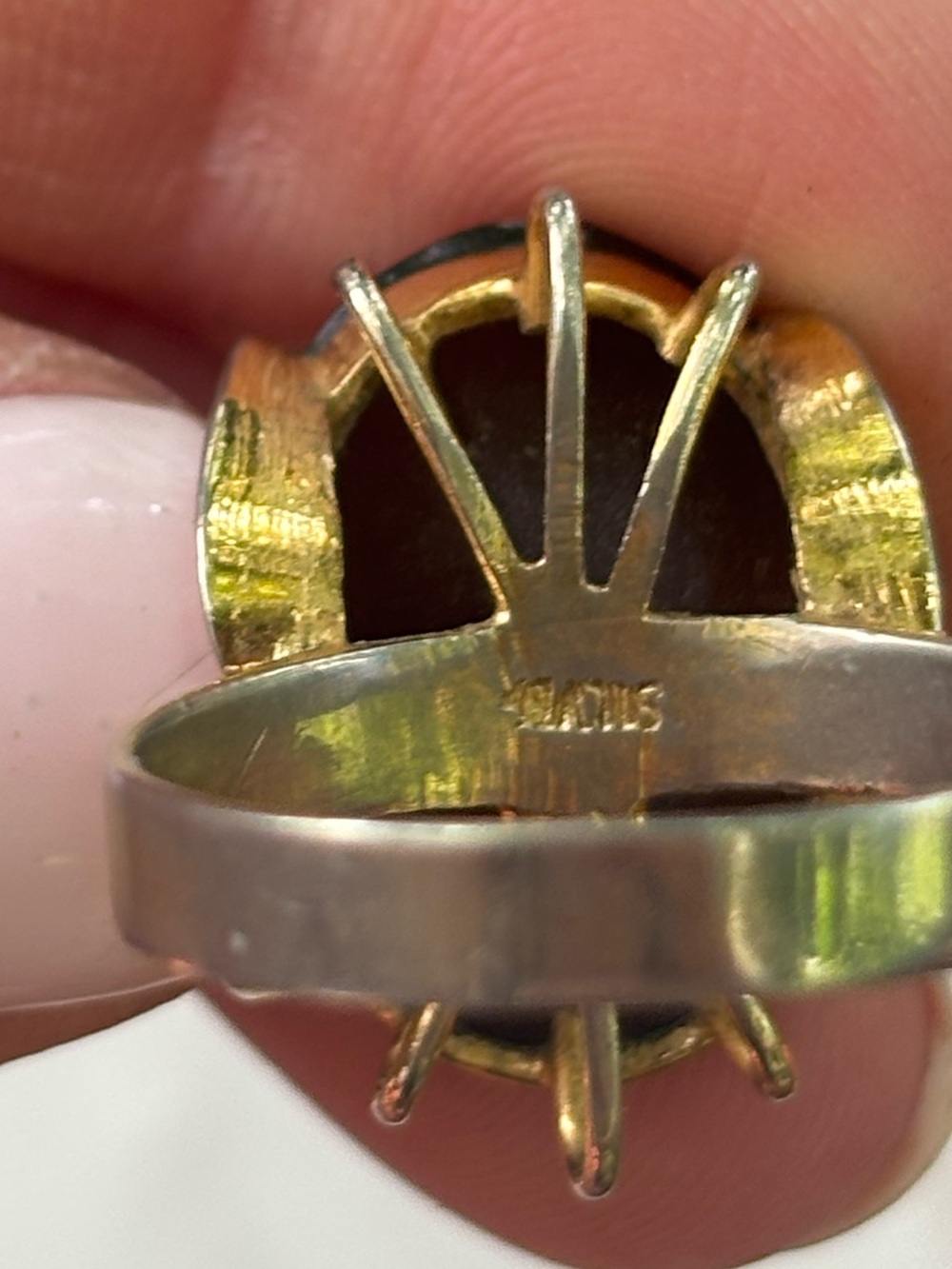 Vintage Sterling Silver Sz 6.5 Smoky Quartz Oval Statement Ring Large Gold Tone - Picture 6 of 10